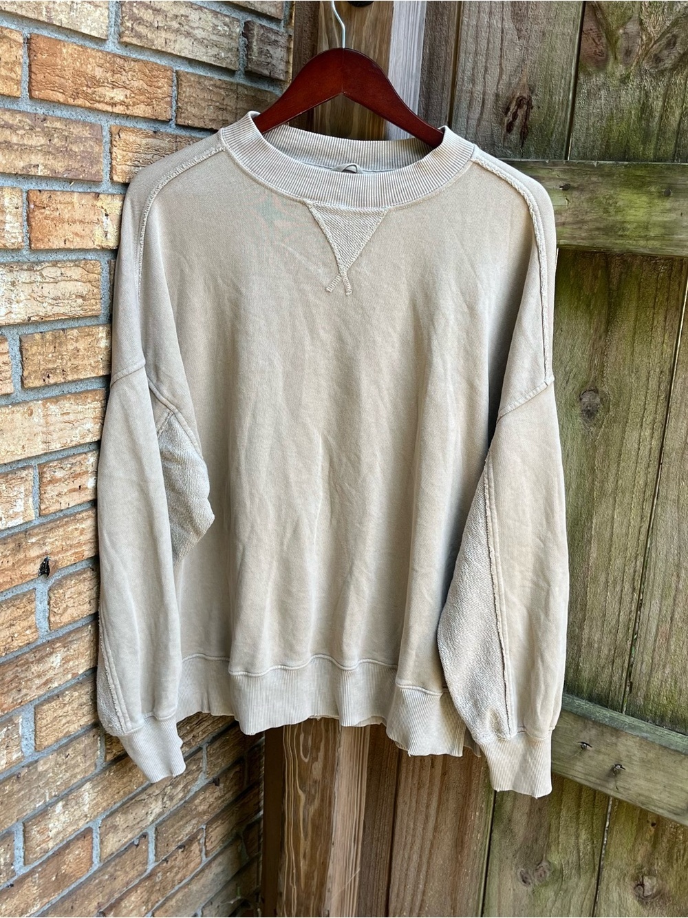 aerie Oversized Crewneck Sweatshirt - Light Beige